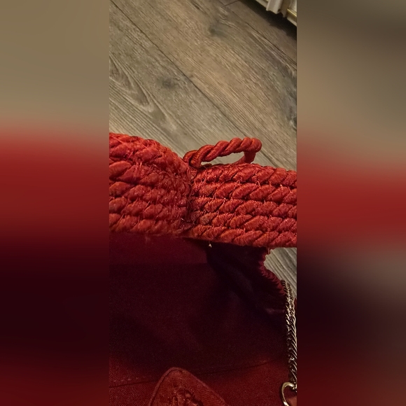 Zara Women Woven Red Heart Chain Purse With Tie - Picture 6 of 13